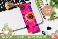 Neon Pink Bookmark Print, Sunflowers Bookmark Template Product Image 1