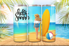 Hello Summer girl in beach with surfboard Tumbler Wrap PNG S Product Image 1