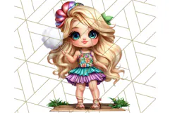 Chibi Summer Girls Clipart PNG, Bright Kawaii Summer Art Product Image 4