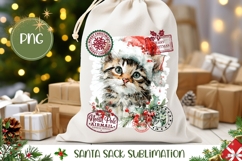Watercolor Christmas Cat Santa Sack, Winter Gift Bag Product Image 1