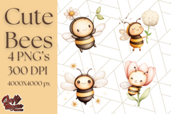Adorable Bee Clipart PNG, Kawaii Bumblebee Illustrations Product Image 1
