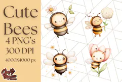 Adorable Bee Clipart PNG, Kawaii Bumblebee Illustrations Product Image 1