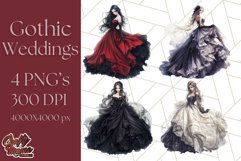 Victorian Gothic Wedding Dress PNG, Dark Bridal Clipart Product Image 1