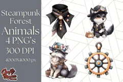 Vintage Steampunk Forest Animal PNG Clipart for Sublimation Product Image 1
