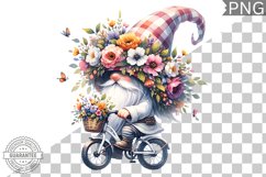 Floral Crown Gnome Rides A Bike Sublimation Clipart Design Product Image 1