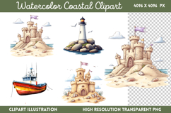Watercolor Coastal Clipart PNG Product Image 1