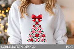 Floral Christmas Tree T-Shirt. Christmas Tree Sublimation Product Image 1