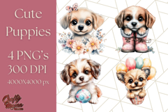 Cute Puppy Clipart, Adorable Dog PNG, Kawaii Watercolor Pup Product Image 1
