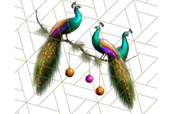 Peacock Christmas Clipart in Jewel Tones, Christmas Png Product Image 4
