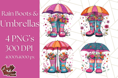 Floral Rain Boot Clipart PNG Spring Umbrella Bouquet Art Product Image 1