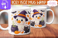 Happy halloween mug wrap PNG, Cute Halloween duck mug PNG Product Image 1