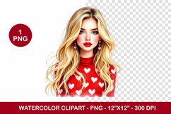 valentine png watercolor clipart - girl Product Image 1