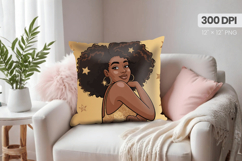 Afro Girl /Woman braided hair Pillow Design, Black Queen PNG Product Image 1