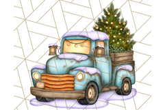 Vintage Christmas Truck Clipart PNG, Retro Holiday Vehicle Product Image 4