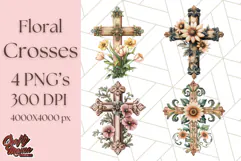 Faith Cross PNG with Flowers, Watercolor Religious Art Print Product Image 1