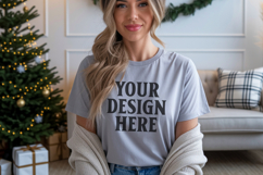 Bella Canvas 3001 Athletic Heather Christmas Shirt Mockup, T Product Image 1