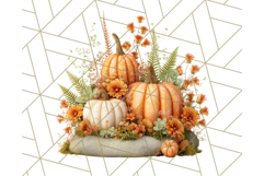 Pumpkin Clipart with Fall Flowers PNG Autumn Illustration Product Image 4