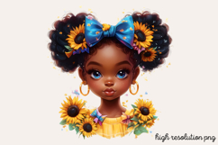 Cute Black Girl with Flower Clipart PNG Product Image 1
