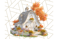 Fall Barn Clipart PNG With Pumpkins and Flowers, Autumn Png Product Image 4