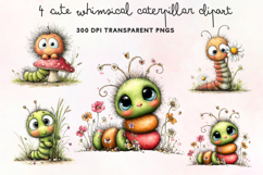 Cute Whimsical Caterpillar Clipart PNG Product Image 1