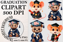 Whimsical Graduation Animal Clipart PNG, Graduation PNG Product Image 1