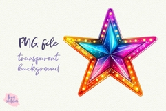 Retro Neon Star Clipart Groovy Disco Christmas PNG Product Image 3