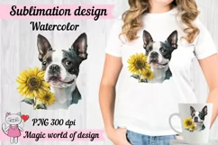 Boston Terrier Dog with Sunflower png, Sublimation design Product Image 2