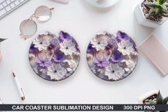 Flowers Car Coaster Sublimation| Flowers Coaster PNG Design Product Image 1