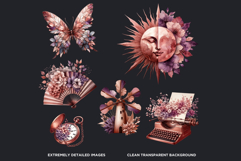 Romantic Rose gold and Plum floral arrangements Clipart PNG Product Image 2
