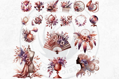 Romantic Rose gold and Plum floral arrangements Clipart PNG Product Image 3