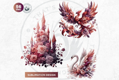 Romantic Rose gold and Plum floral arrangements Clipart PNG Product Image 4
