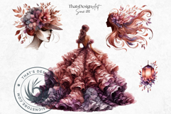 Romantic Rose gold and Plum floral arrangements Clipart PNG Product Image 6