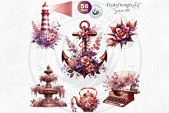 Romantic Rose gold and Plum floral arrangements Clipart PNG Product Image 9