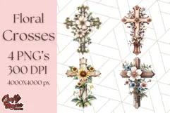 Faith Cross PNG with Flowers, Watercolor Religious Art Print Product Image 1