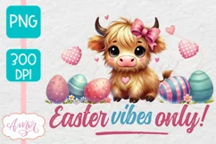 Easter vibes sublimation PNG, Cute highland cow PNG design Product Image 1