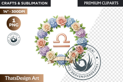 Libra Floral Zodiac Wreaths Clipart Astrology Flower Graphic Product Image 1