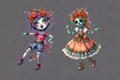 Watercolor Dancing Zombie Doll. PNG sublimation Product Image 2