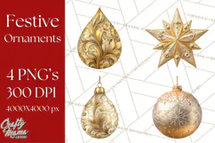 Christmas Ornaments Clipart PNG, Realistic Holiday Ornaments Product Image 1