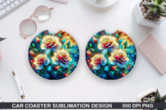 Roses Car Coaster Sublimation| Christmas Coaster PNG Design Product Image 1