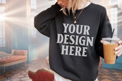 Gildan 18000 Black Mockup , Crewneck Sweatshirt Boho Mock-up Product Image 1