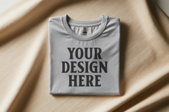 Gildan 64000 Heather Grey Folded T-Shirt Mockup | Flat Lay U Product Image 1