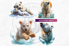 Watercolor Polar Bears Arctic Wildlife Illustration Set Product Image 11