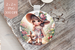 Girl and Bunny Keyring Sublimation PNG Product Image 1