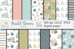 Pastel flowers seamless pattern / Peach blue green floral digital paper / Floral scrapbook papers Product Image 1