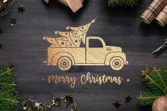 Christmas truck svg, red truck with tree buffalo plaid svg. Product Image 4