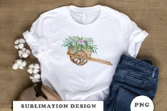 Watercolor Wooden Cart with Flowers, Rustic Sublimation Product Image 4