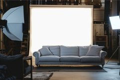 Professional photo studio with light setup and sofa Product Image 1