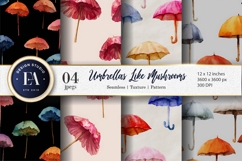 Umbrellas Shaped Like Mushrooms Watercolor Digital Paper Product Image 1