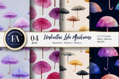 Umbrellas Shaped Like Mushrooms Watercolor Digital Paper Product Image 1