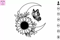 Floral Moon Svg, Butterfly on Flower Moon Svg, Sunflower Svg Product Image 1